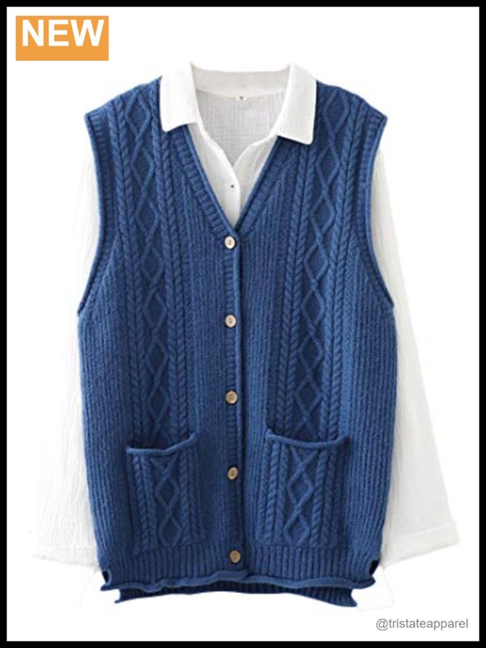 Sleeveless Sweater Vest V-Neck Button Down Cable Knit Cardigan with Pockets